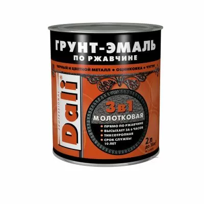 Грунт-эмаль по ржавчине 3 в 1 молотковая, алкидная, зеленый, 2 л, Dali