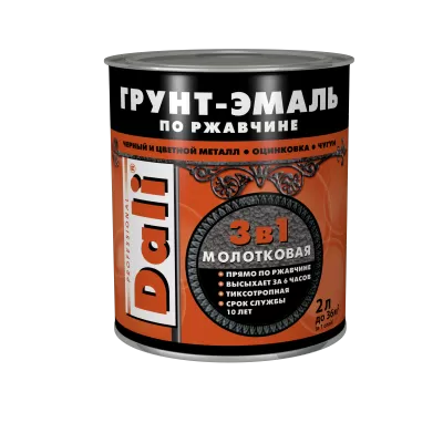 Грунт-эмаль по ржавчине 3 в 1 молотковая, алкидная, серая, 2 л, Dali
