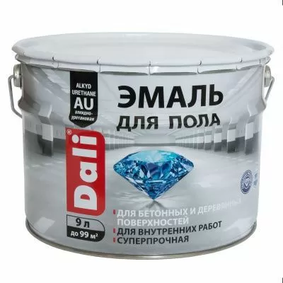 Эмаль для пола алкидно-уретановая моющаяся, База А 9л Dali